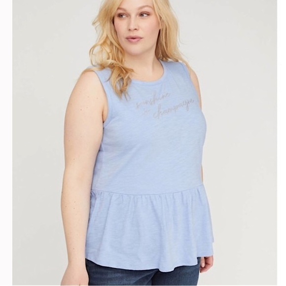 Lane Bryant 18/20 2X Blue and Silver Summer Peplum Plus Tank Top - Picture 1 of 12